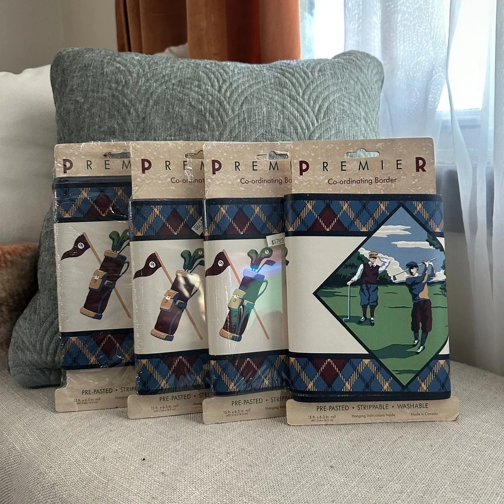LOT Vintage Golf Golfing Club BallsWallpaper Border Roll NEW Pre-Pasted 7 Bundle